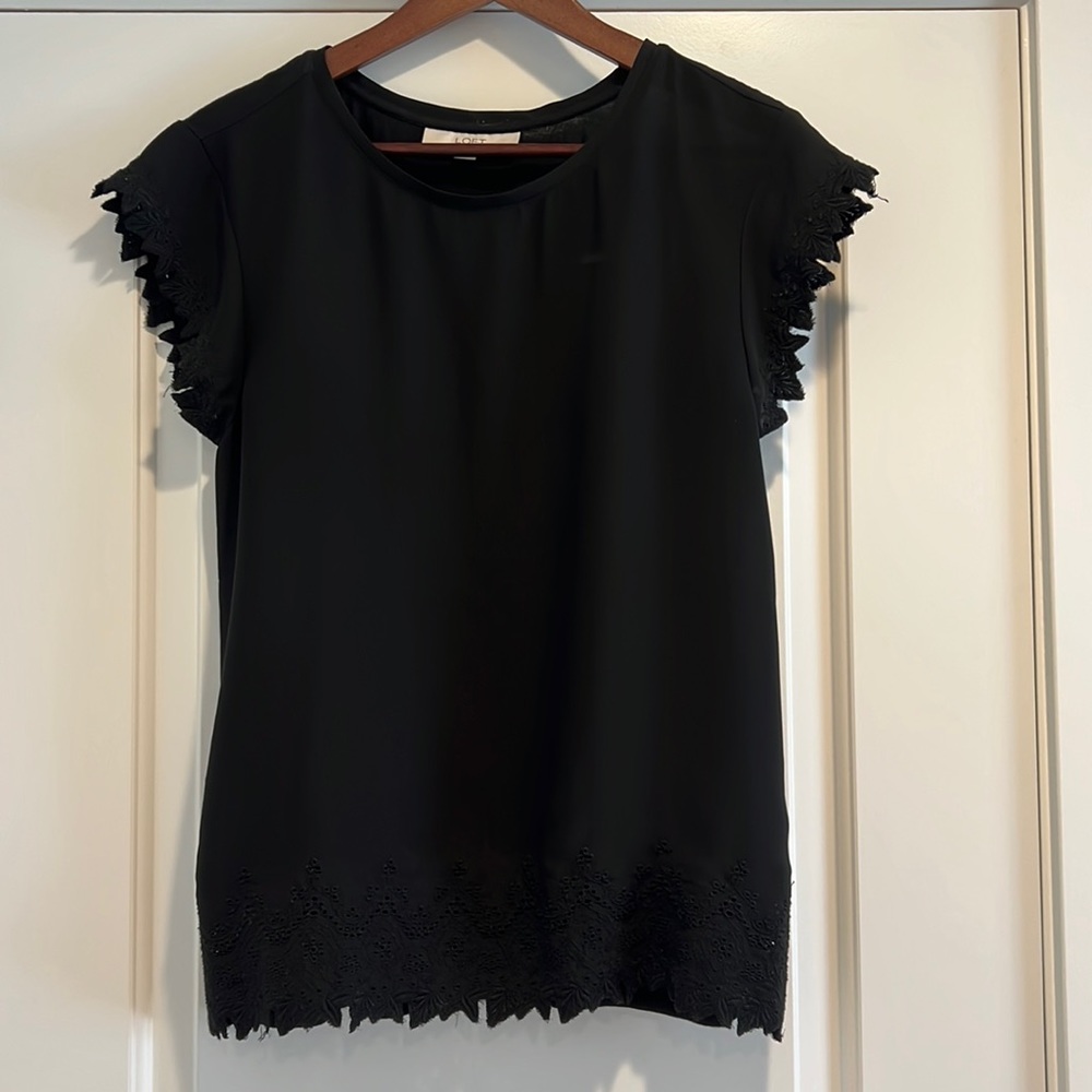 Mixed media, black eyelet LOFT shirt, medium